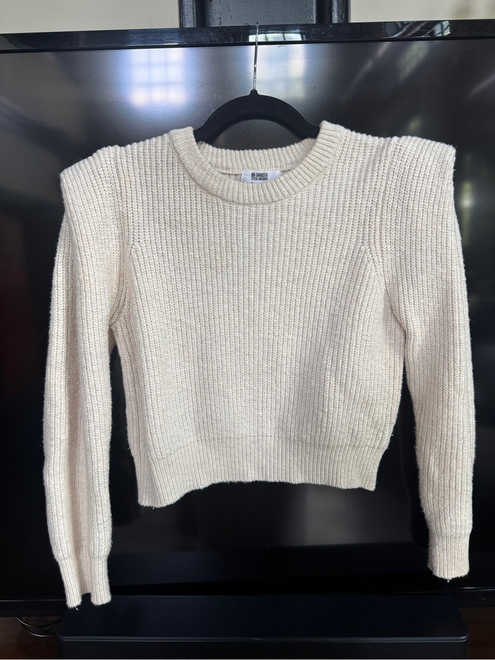 BB Dakota by Steve Madden Cream Ribbed Crewneck Sweater